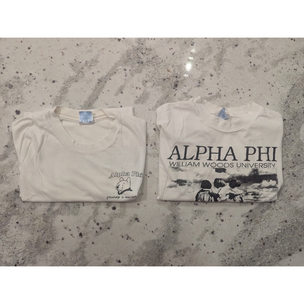 VTG Made in USA Alpha Phi Sorority Winnie the Pooh Womens XL T-Shirt White Faded